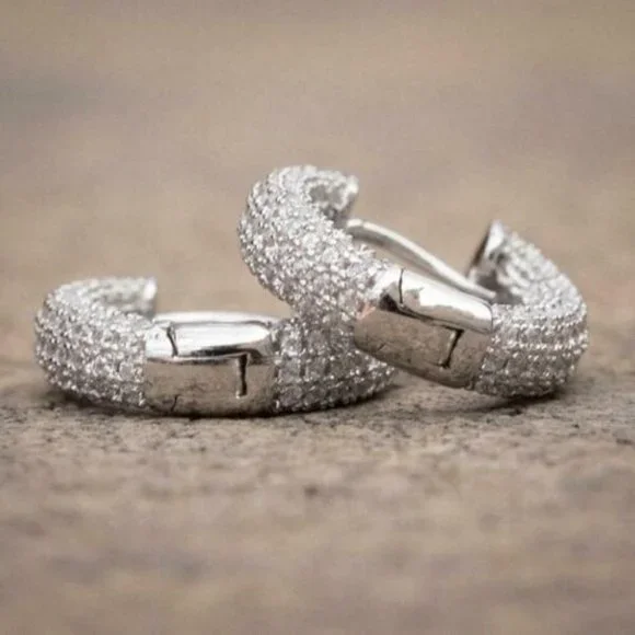 New Beautiful 14k Gold Over Sterling Silver Diamond Huggie Studs - Picture 5 of 5